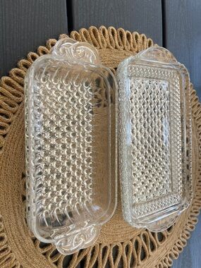 Clear Pressed Glass Butter Dish Set